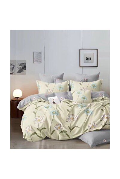 Evia Home Double bed linen set made of finet, with 4 pillowcases, Evia Home, Blue Daisy