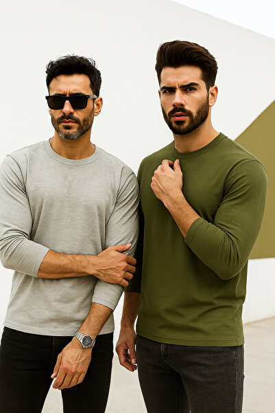 Rich Men's Khaki-Grimelange 2-Pack Basic Long Sleeve Athlete Bodysuit