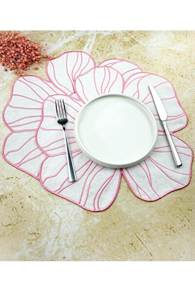 İNCİ ÇEYİZ 4 Parça Birinci Kalite Keten Bloom Çiçek Desen Nakışlı Amerikan Se...