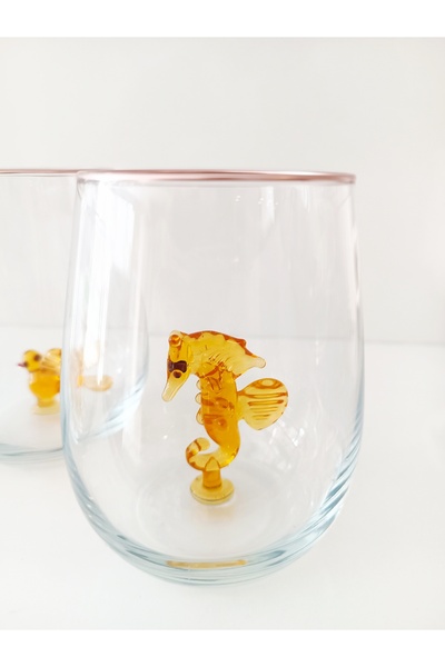 ADAMODART Gilded Water Glass Set of 3 with Giraffe, Seahorse and Bird Glass Figures