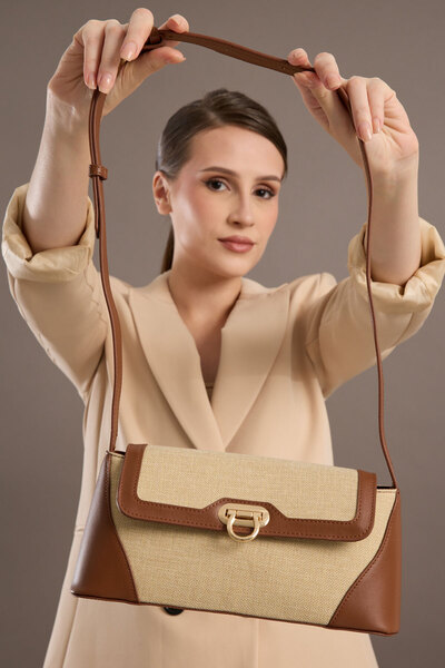 Garbalia Ottava Wicker Pattern Women's Tan Shoulder Bag with Interior Zipper Compartment and Special Buckle Lock