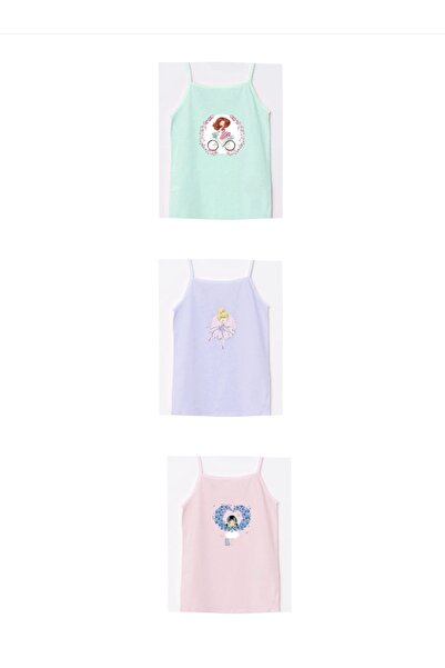 NightLove Öztaş Girls' Lycra Printed String Strap Tank Top 3-Pack 4628-F