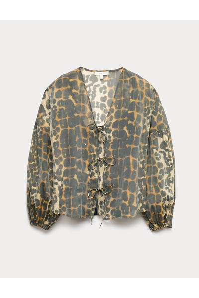 Marks & Spencer Desenli V-Yaka Bağlamalı Bluz