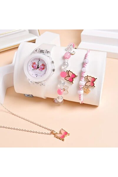 GlassySKY Kelebek Temalı Led Işıklı Kuvars Saat Kolye Ve Bileklik Set Kızlar ...