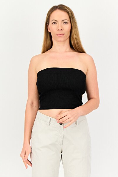 Forever 21 Women Straight Across Textured Strapless Top, Black