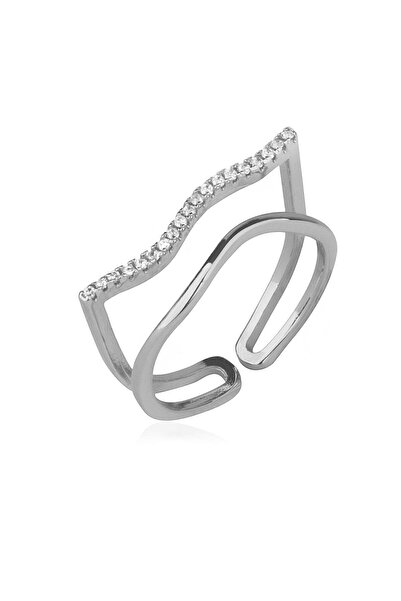 Unzilee خاتم فولاذي مرصع بحجر الزركون