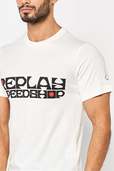 Replay Men Crew Neck Short Sleeves Brand Logo T-Shirt, White
