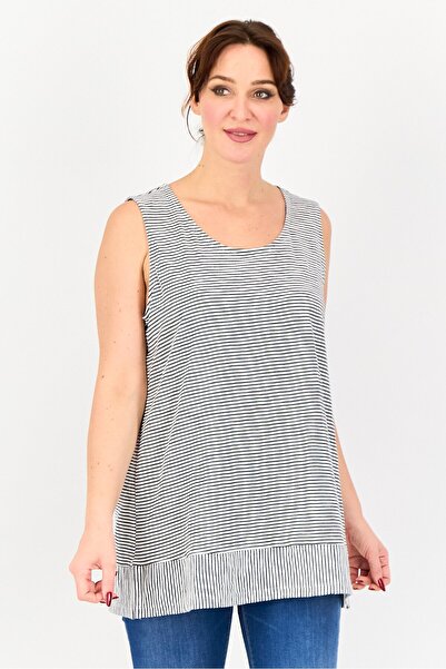 LANDS' END Women Round Neck Stripe Sleeveless Tank Top, Multicolor