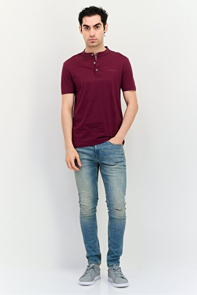 Levi's Levis x Redloop Men Henley Neck Short Sleeve Brand Logo T-Shirt, Burgundy
