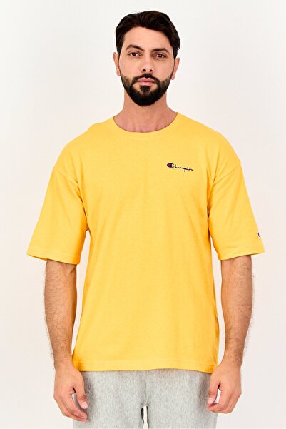 Champion تي شيرت رجالي رياضي بأكمام قصيرة مناسب للأنشطة الخارجية، أصفر غامق