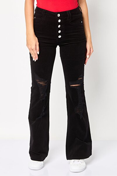 Forever 21 Women Regular Fit Velvet Flare Pants, Black