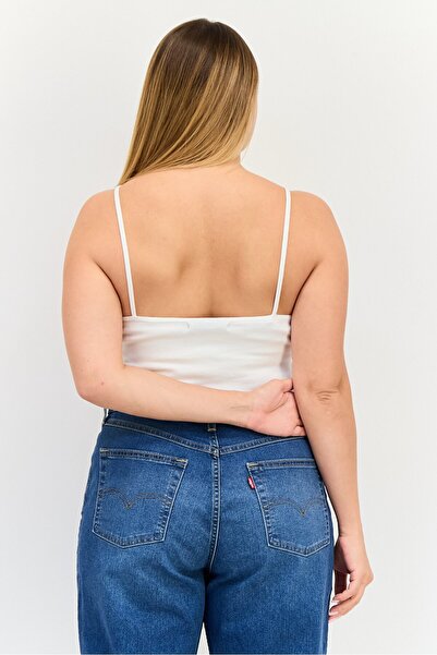 Sinsay Women Keyhole Neck Sleeveless Textured Tank Top, White