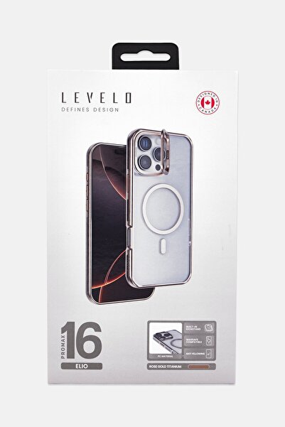 Levelo iPhone 16 pro Max Elio Pc Case With Camera Ring Stand, Gold