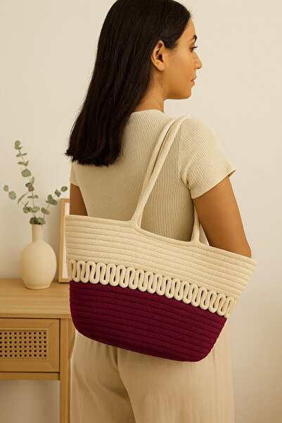 MaVaux Rope Weave Straw Eco-Friendly Stylish Double Color Large Size Beach Bag Women's Hand and Shoulder Bag