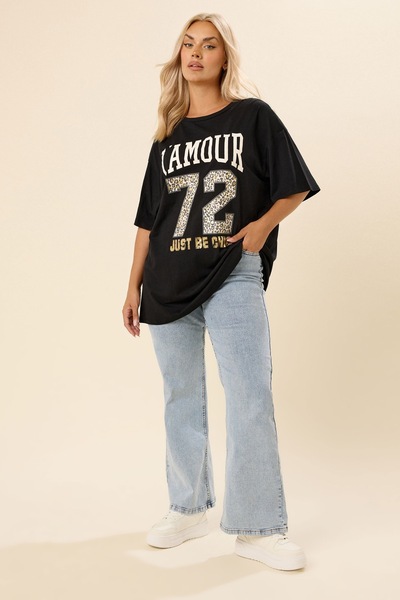 Stil Diva Plus Size Crew Neck Short Sleeve Letter Printed T-Shirt 304287