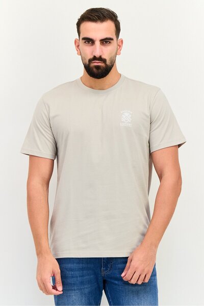 English Laundry Men Crew Neck Short Sleeves Brand Logo T-Shirt, Beige