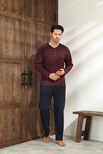 CALİA Winter Men's Interlock Collar Buttoned Long Sleeve Pajama Set