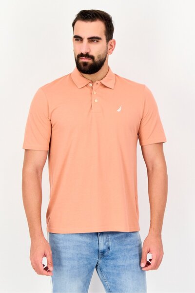 Nautica Men Regular Fit Embroidered Logo Short Sleeve Polo Shirt, Orange