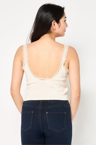 Forever 21 Women U-Neck Ribbed Sleeveless Tank Top, Beige