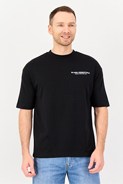 BLANK ESSENTIALS Men Crew Neck Short Sleeve Brand Logo T-Shirt, Black