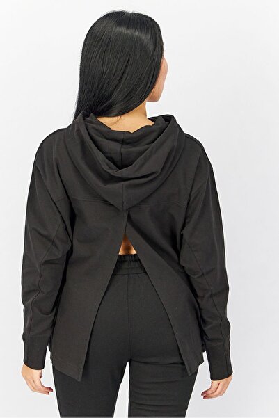 Puma Women Hooded With Drawstring Long Sleeve Sweatshirt, Black