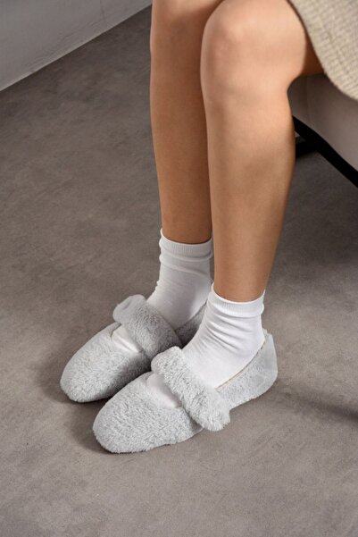 FUGA MODA Yumina Gray Striped Plush Home Slippers