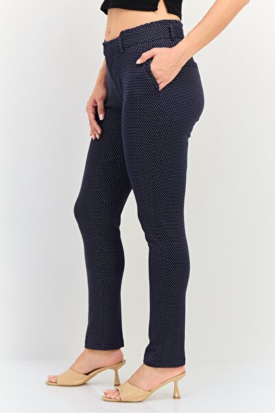 Reiko Women Cigarette Fit Micro Dot Straight Leg Pants, Multicolor