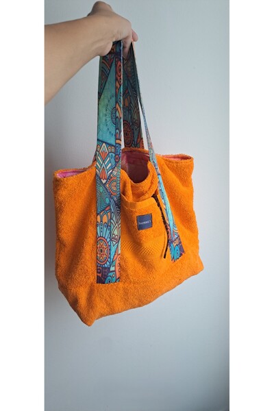 DAPHNS Tote Bag Turuncu Havlu Pamuk Plaj Çantası Alışveriş Çantası Omuz Çantası