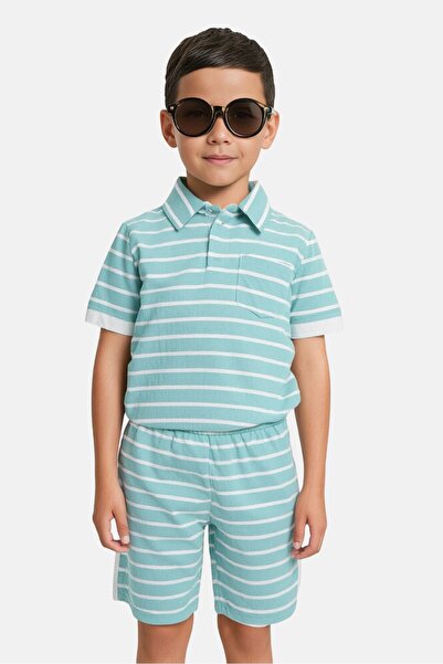 English Laundry Toddlers Boy 3 Pieces Stripe Polo Shirt And Shorts With Sunglasses Set, Multicolor