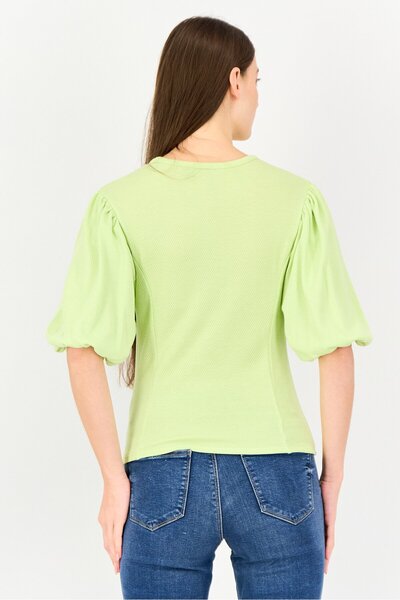 Levi's Levis x Redloop Women Round Neck Textured Puffed Sleeve Top, Lime Green