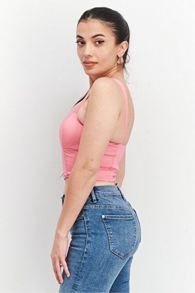 MOHITO Women Padded Sweetheart Neckline Sleeveless Crop Top, Pink