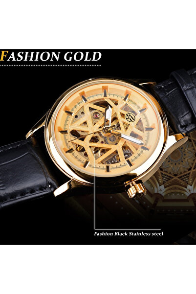 Forsining Men's Watch Mechanical Automatic Gold Skeleton Leather Business Elegant