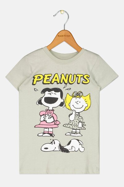 PEANUTS Toddlers Girl Short Sleeve Graphic T Shirt, Sage