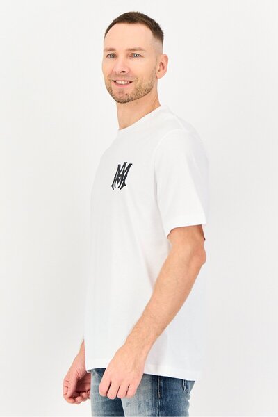 Amiri Men Crew Neck Short Sleeve Brand Logo T-Shirt, White