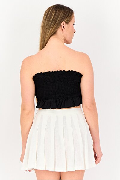 Forever 21 Women Straight Across Neck Strapless Ruched Top, Black