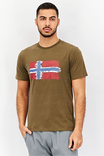 Nordland Men Crew Neck Short Sleeve Graphic Print T-shirt, Olive