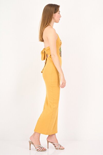 Forever 21 Women Graphic Print Maxi Dress, Mustard