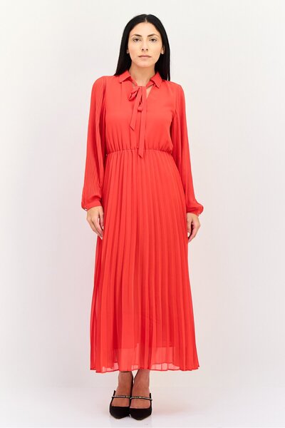 ORSAY Women Pleated Maxi Dress, Red