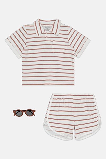 English Laundry Toddlers Boy 3 Pieces Stripe Polo Shirt And Shorts With Sunglasses Set, Multicolor