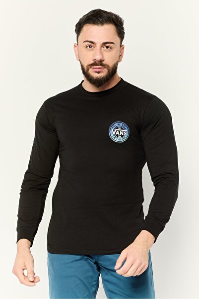 Vans Men Crew Neck Long Sleeves Brand Logo T-shirt, Black