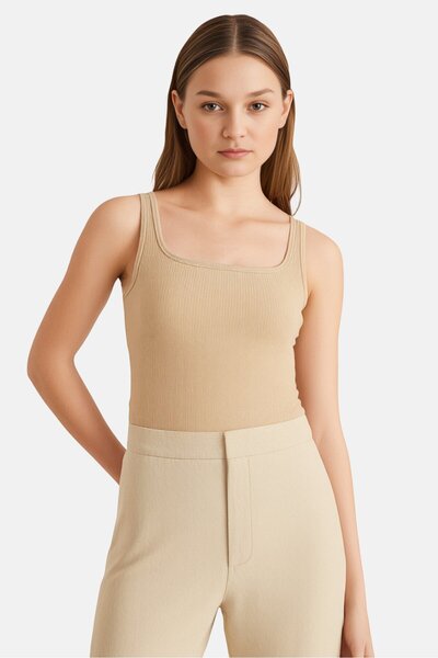 Aeropostale Women Square Neck Textured Sleeveless Tank Top, Cream