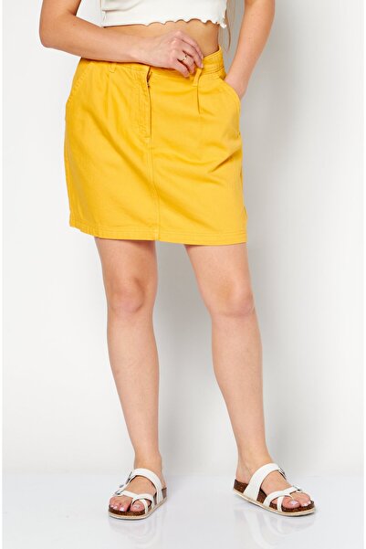 Lacoste Women Solid Denim Midi Skirt, Yellow