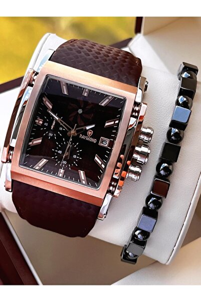 Raymond Special Leather Cord for Engagement and Grooms 2 Years Warranty 5 Atm Men's Wristwatch+Bracelet Rmd.53