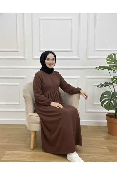 MERVERA AEROBİN PİLELİ TESETTÜR ELBİSE YARIM FERMUARLI (EMZİRMEYE UYGUN)