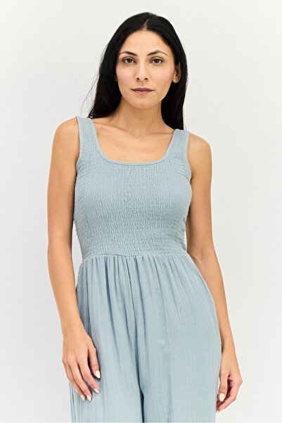 Brave Soul Women Textured Sleeveless Jumpsuit, Sage Green