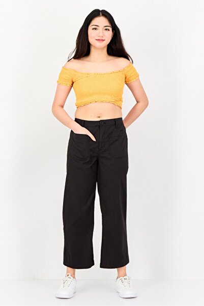 Social Standards Women Regular Fit Plain Twill Crop Pants, Black