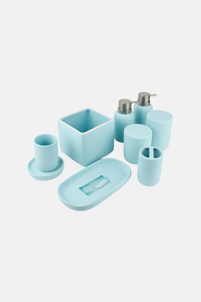 Real Simple طقم حمام سيراميكي من 9 قطع، فيروزي