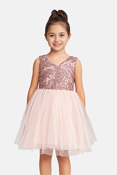 English Laundry فستان حفلات ترتر للبنات الصغار، وردي