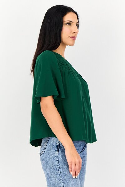 Levi's Women Crew Neck Short Sleeve Textured Top, Dark Green