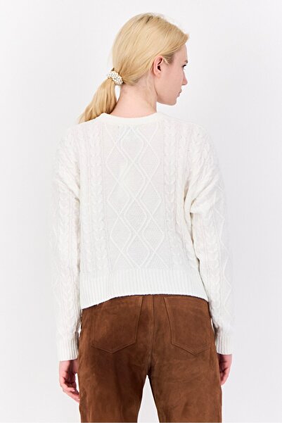 PİNK ROSE Women Crew Neck Textured Sweater, White